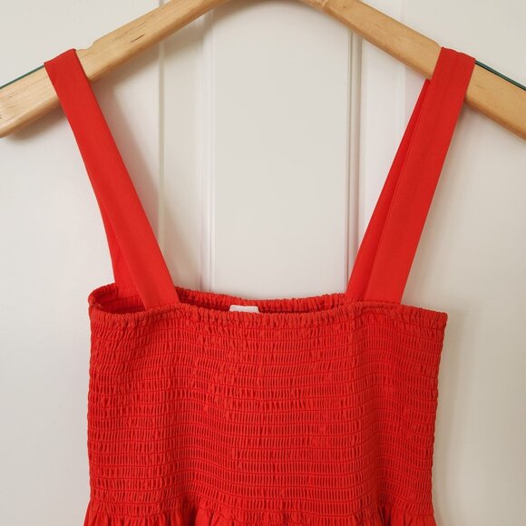 Silk & Salt Smocked Tiered Orange Maxi Dress Flowy Lightweight Summer Boho Cute - Picture 3 of 11